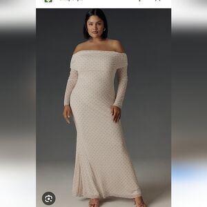 AFRM Off-Shoulder Long Sleeve Dress in Cream and Pink